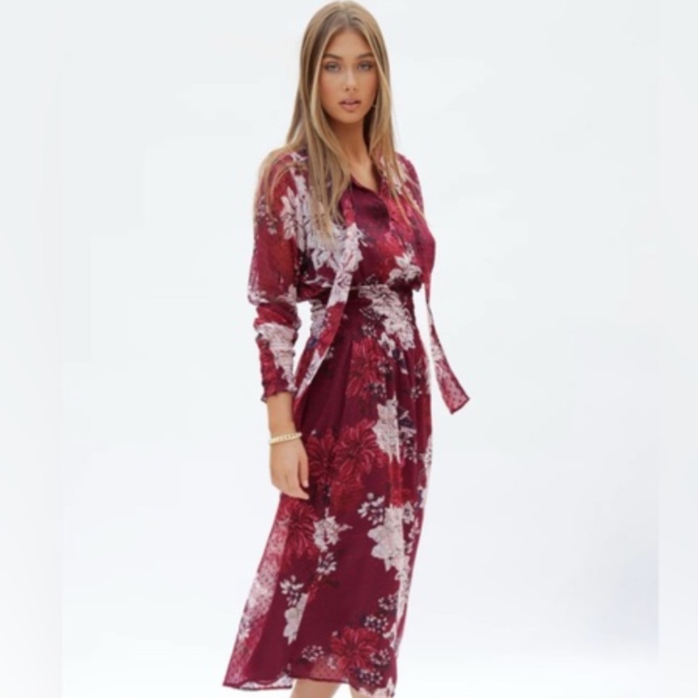 Floral Burgundy Midi Dress